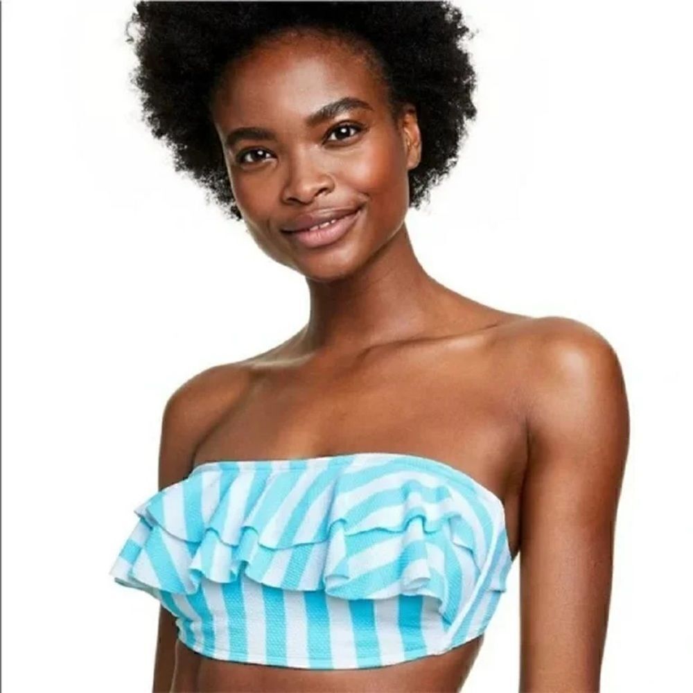 Stoney Clover Lane Women's Bandeau Ruffle Striped Strapless Bikini Top